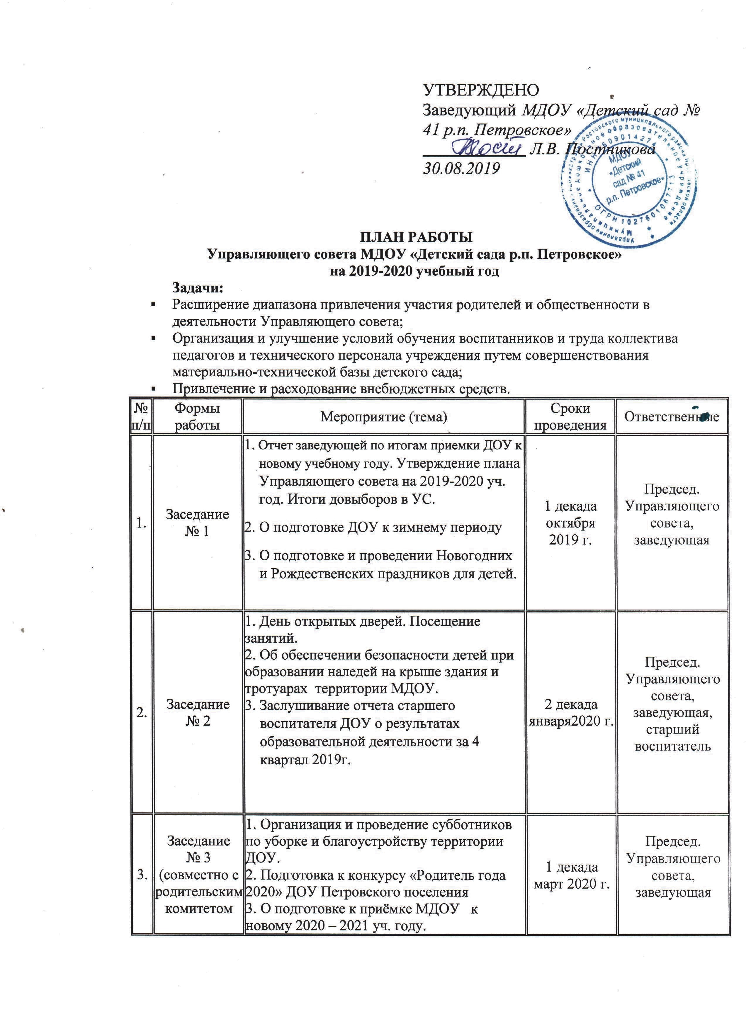 Годовой план доу на 2019 2020 учебный год в соответствии с фгос